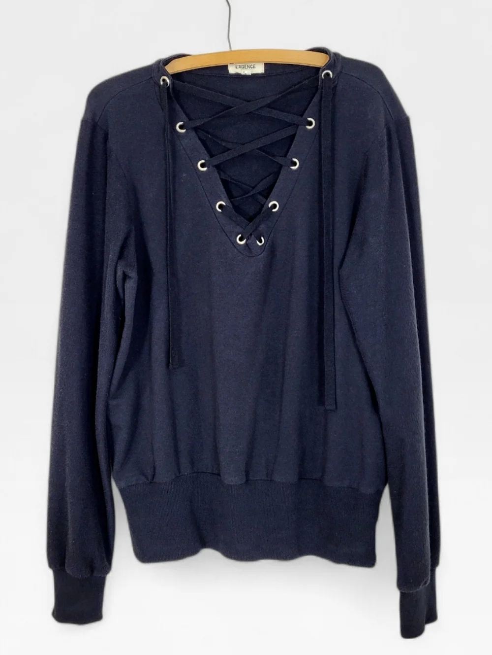 L'AGENCE Black Lace-Up Josilyn Sweatshirt Top Shirt Large - Picture 2 of 8